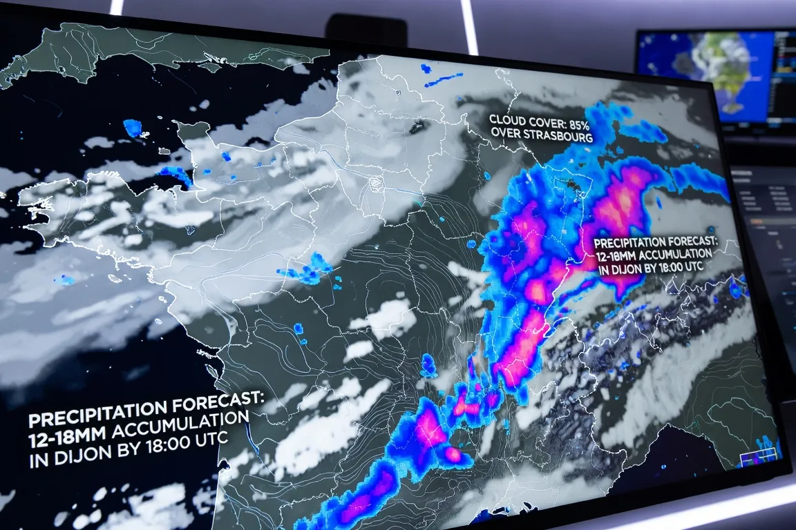 Carte de prévisions AROME sur la Franche-Comté, nuages et précipitations