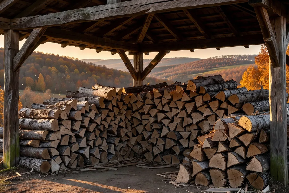 Stères de bois de chauffage stockés pour l'hiver en Franche-Comté