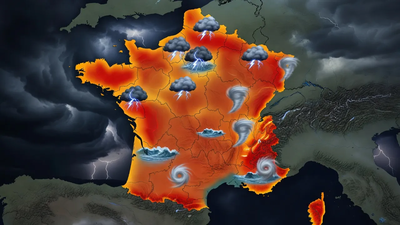 Carte des 9 phénomènes de vigilance Météo-France avec leur pictogramme officiel