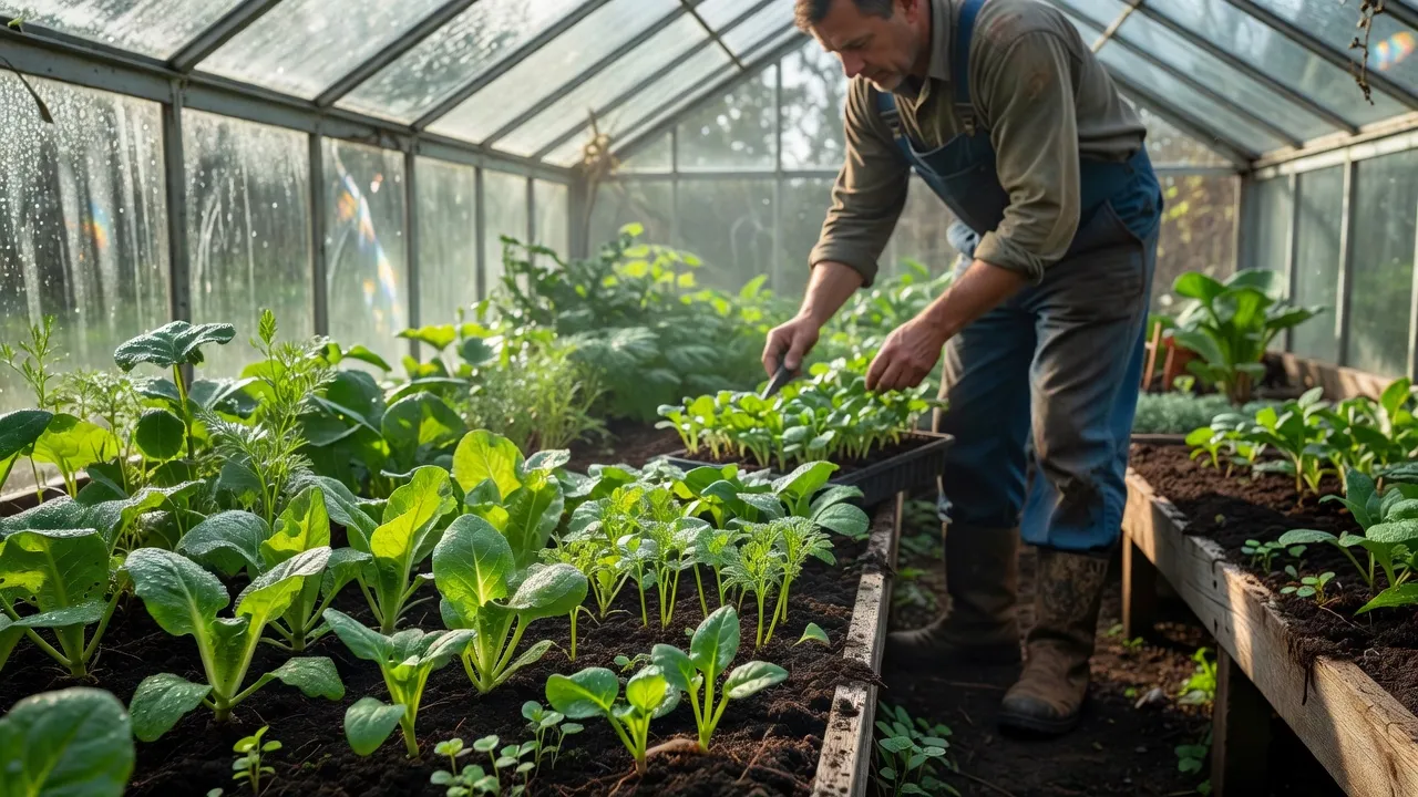 Serres de maraîchage bio à Gray, en Haute-Saône, avec plants de tomates en croissance au printemps
